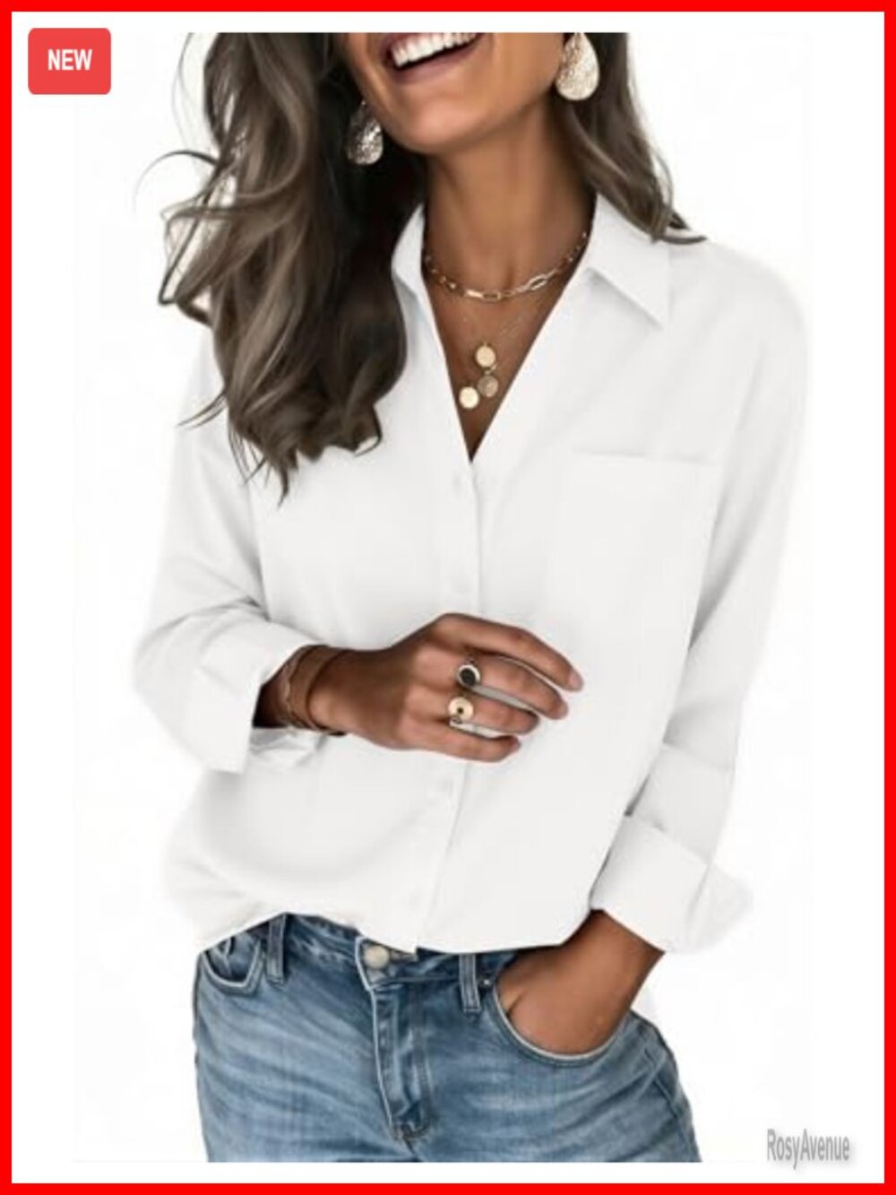 Zeagoo Women's Long Sleeve Button Down Blouse V-Neck Silky Soft Tailored